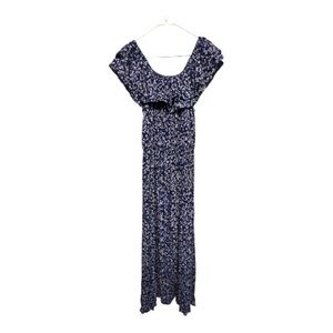 Y2K Candalite Navy Floral Maxi Dress w/ Ruffle Collar Small
